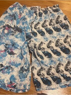 Vintage surf mania youth medium Blue and White Artistic Print Shorts Duo